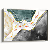 Framed wall art featuring an abstract design with silver strokes and lines, showcasing a modern aesthetic. Ideal for contemporary home decor, adding elegance to any room.