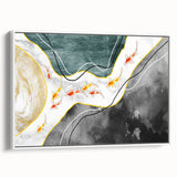 Framed canvas wall art showcasing an abstract design of colorful strokes and lines, featuring a sleek white frame that enhances its modern aesthetic and complements contemporary decor. Ideal for adding a vibrant touch to living spaces.