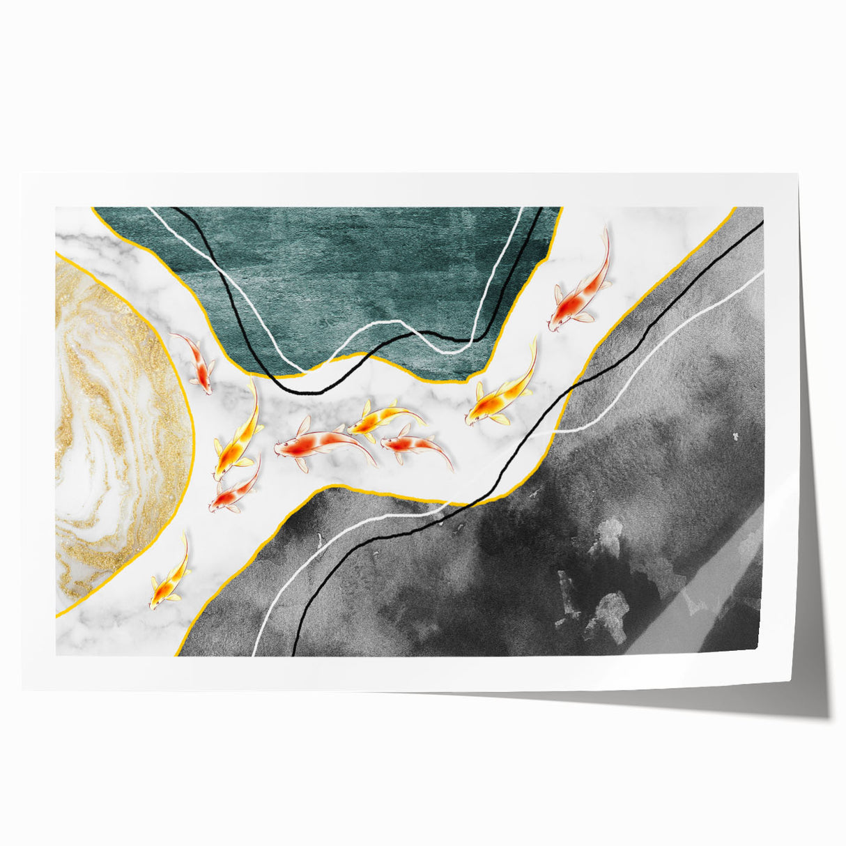 Abstract wall art print featuring dynamic strokes and lines in vibrant colors, showcasing a modern design suitable for contemporary home decor.