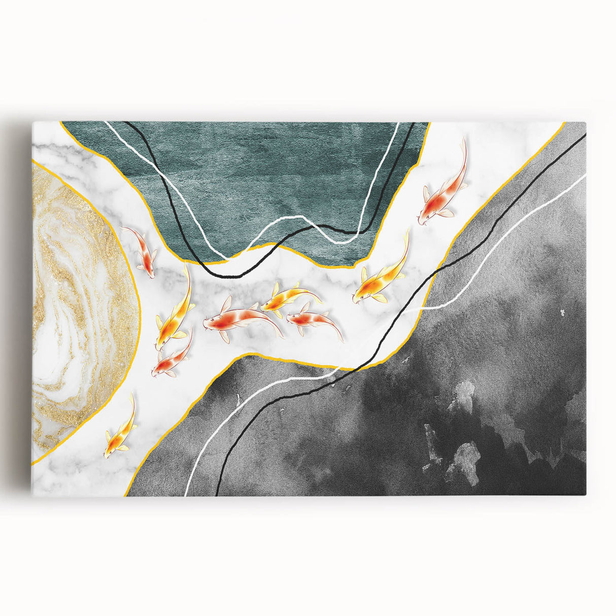 Abstract canvas wall art showcasing vibrant strokes and lines in shades of blue, orange, and yellow, ideal for modern home decor or office spaces, enhancing aesthetic appeal.