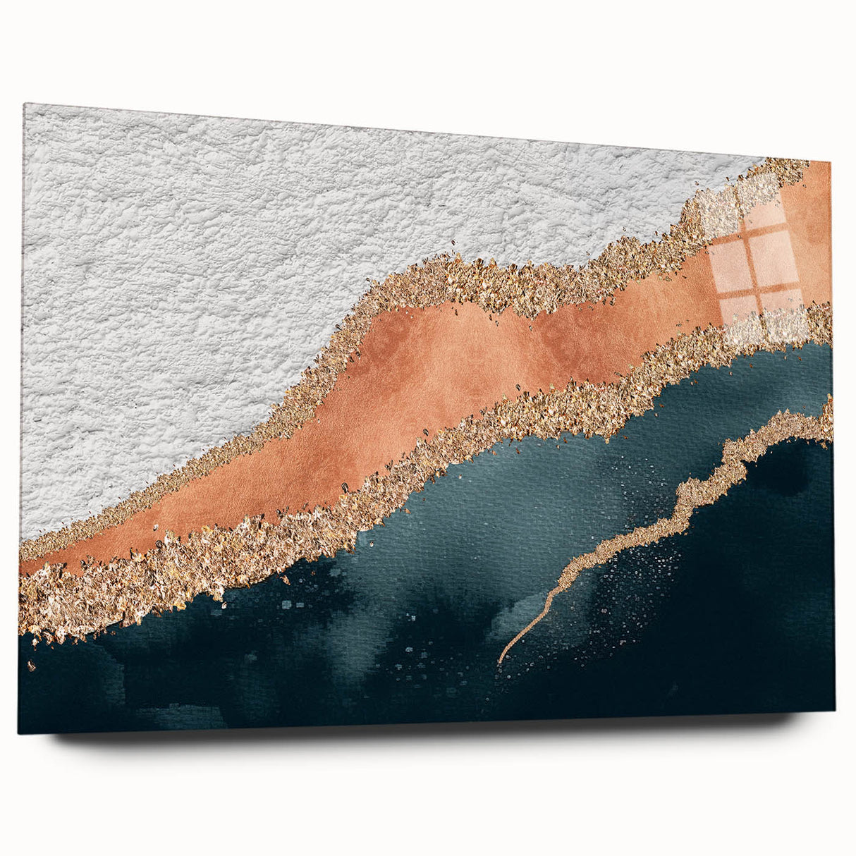 Abstract strokes and lines create a vibrant wall art design in acrylic glass, showcasing a modern aesthetic with bold colors and smooth finish, perfect for contemporary decor.