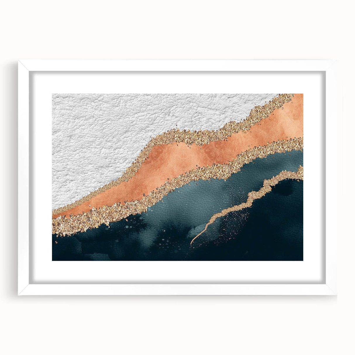 Abstract strokes and lines design wall art in a sleek white frame, showcasing a contemporary aesthetic perfect for modern interiors. Ideal for living rooms or offices.
