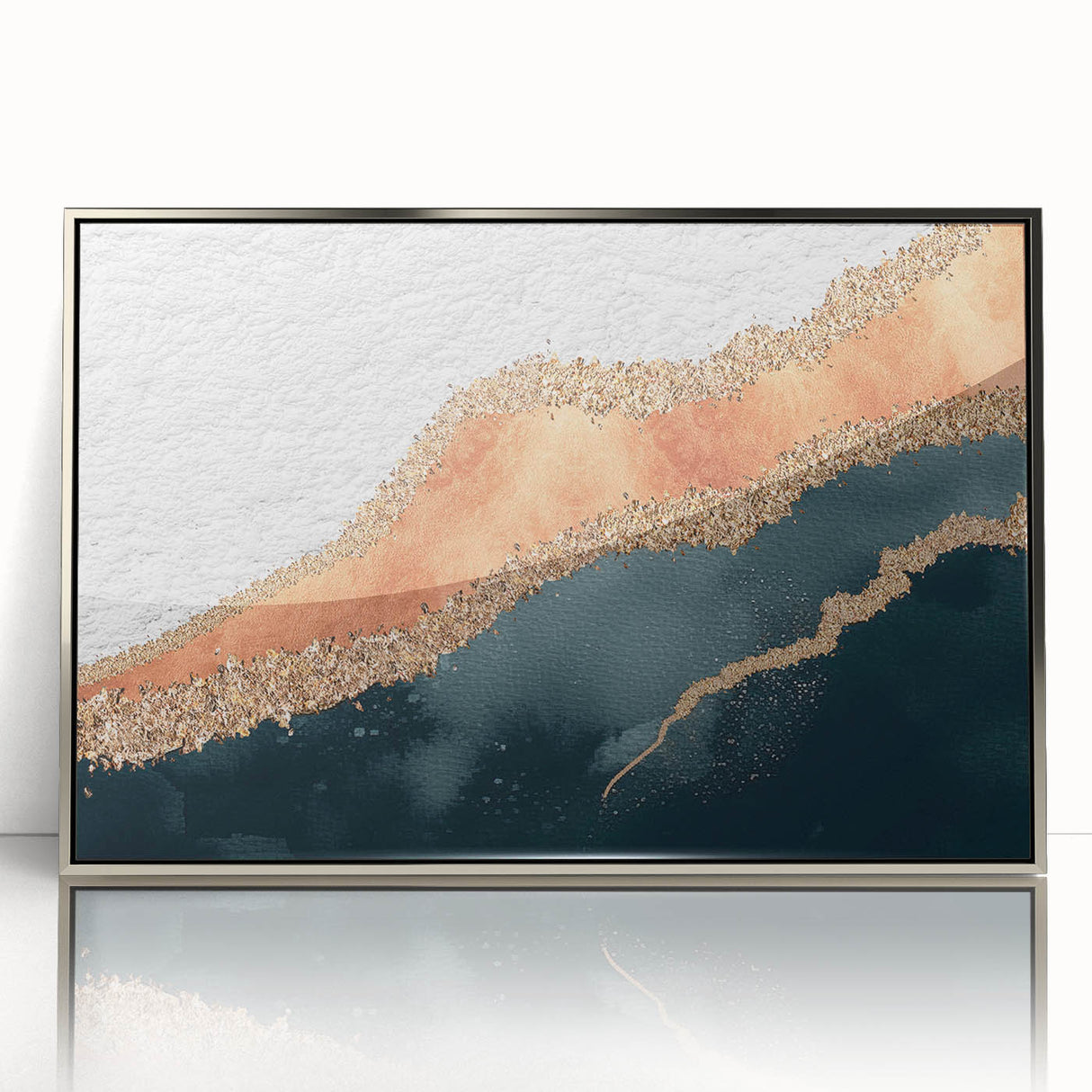 Framed acrylic wall art featuring an abstract design of colorful strokes and lines in silver tones, perfect for modern decor and enhancing interior spaces.