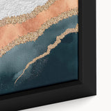 Close-up of an abstract wall art piece featuring vibrant strokes and lines in a modern design, framed in a sleek black frame, ideal for contemporary decor.