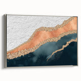 Abstract strokes and lines design in a framed canvas wall art piece, featuring a silver frame that enhances the modern aesthetic, perfect for contemporary decor.