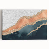 Abstract wall art featuring vibrant strokes and lines in a harmonious color palette of blue, pink, and gold, displayed in a stretched canvas format, perfect for modern home decor.