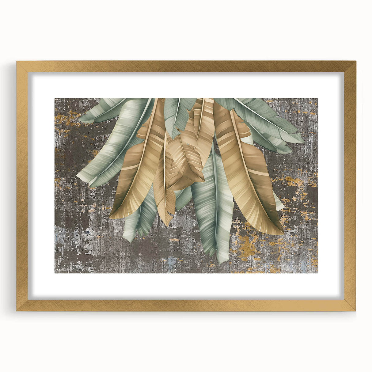 Abstract wall art featuring dynamic strokes and lines in bold colors, framed with a gold mat, showcasing a modern aesthetic perfect for contemporary decor.