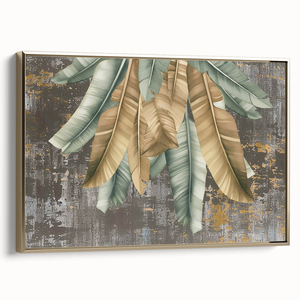 Framed canvas wall art showcasing an abstract design of gold strokes and lines, adding a modern touch to home decor. Ideal for contemporary interiors, this piece enhances any space with its elegant and stylish appeal.