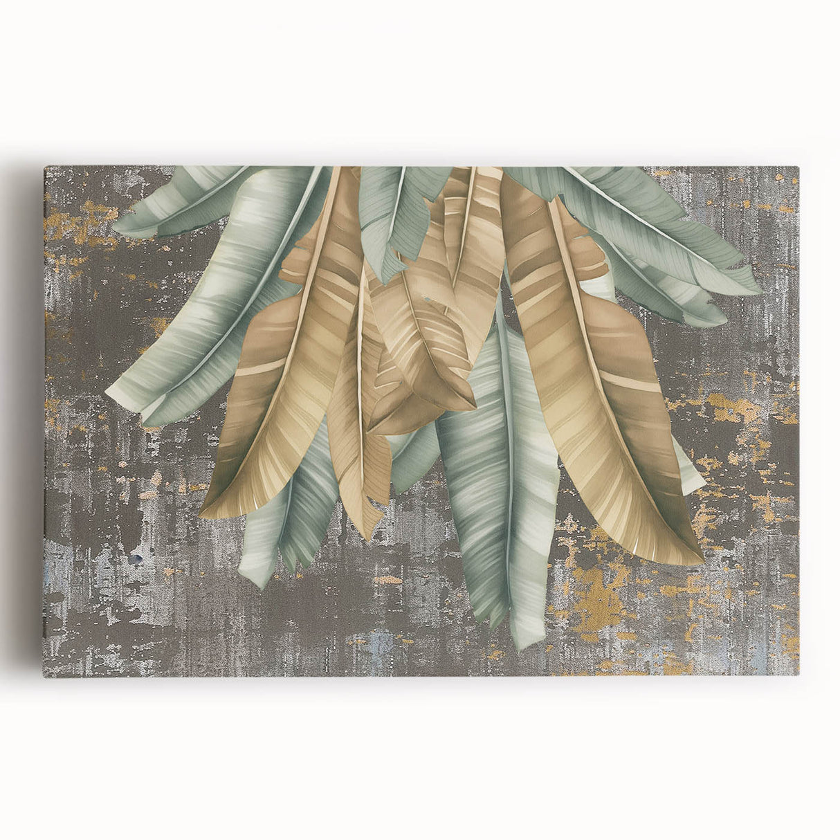 Abstract wall art featuring vibrant strokes and lines in shades of blue, orange, and yellow, printed on a stretched canvas for a modern decor accent.