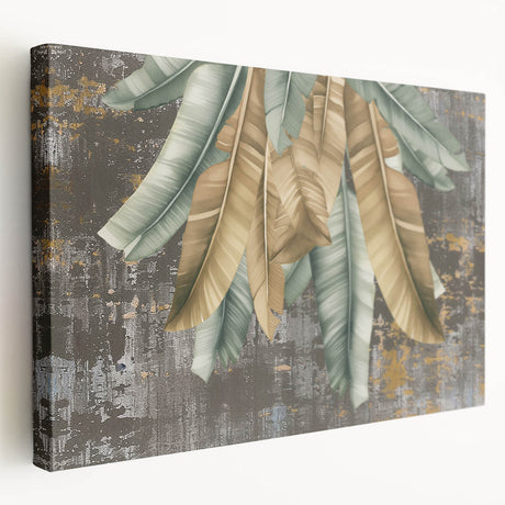 Abstract wall art featuring vibrant strokes and lines in shades of blue, orange, and yellow, displayed in a side view on a stretched canvas, perfect for modern decor.
