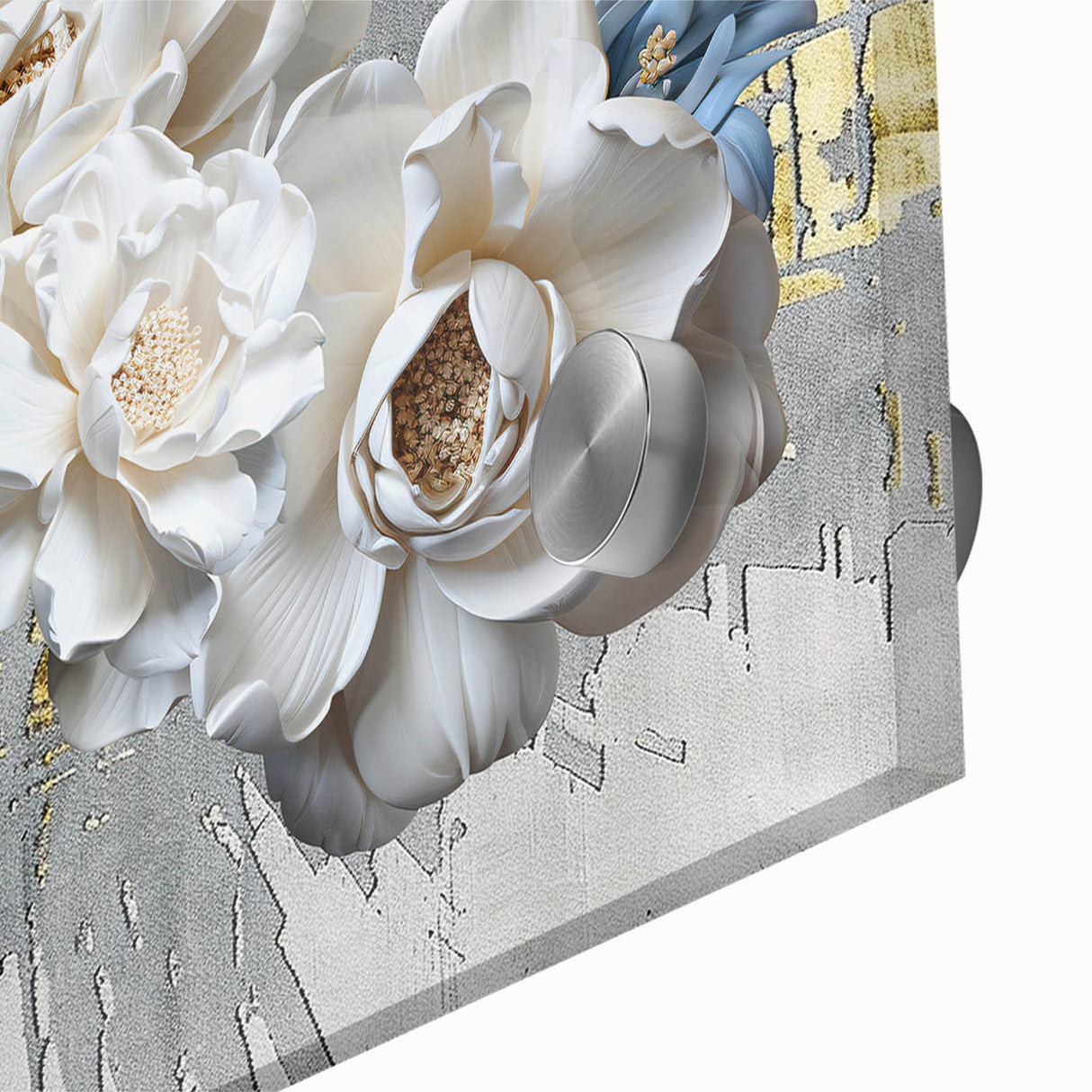 Close-up of an abstract wall art piece showcasing vibrant strokes and lines in shades of blue, yellow, and white, designed for modern decor enthusiasts.