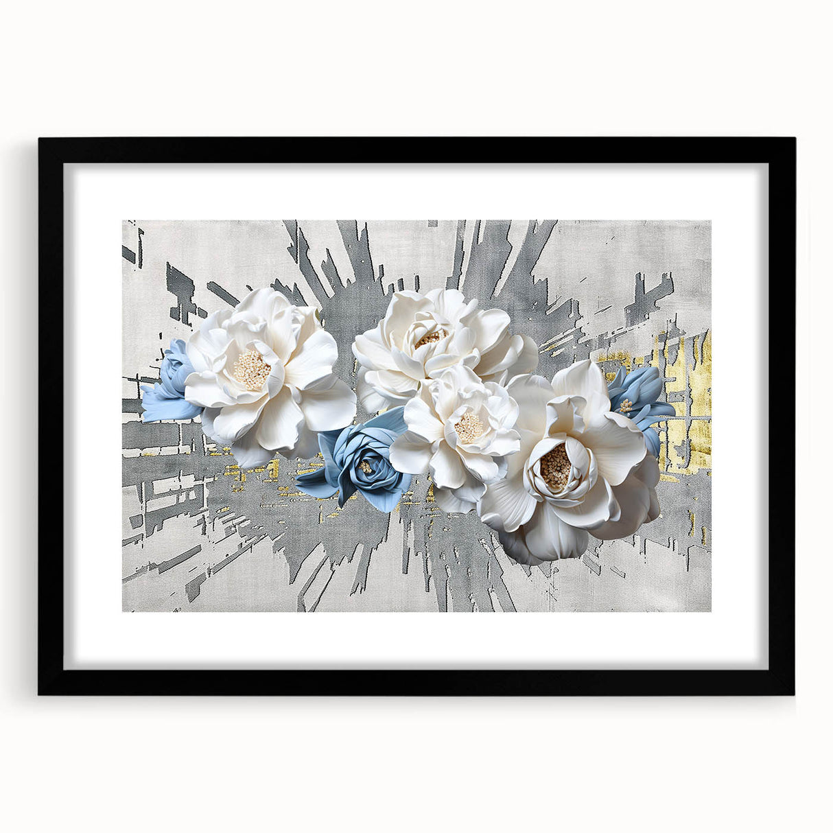 Abstract strokes and lines design wall art in a black frame with a mat, featuring a modern aesthetic suitable for contemporary decor, enhancing any living space.