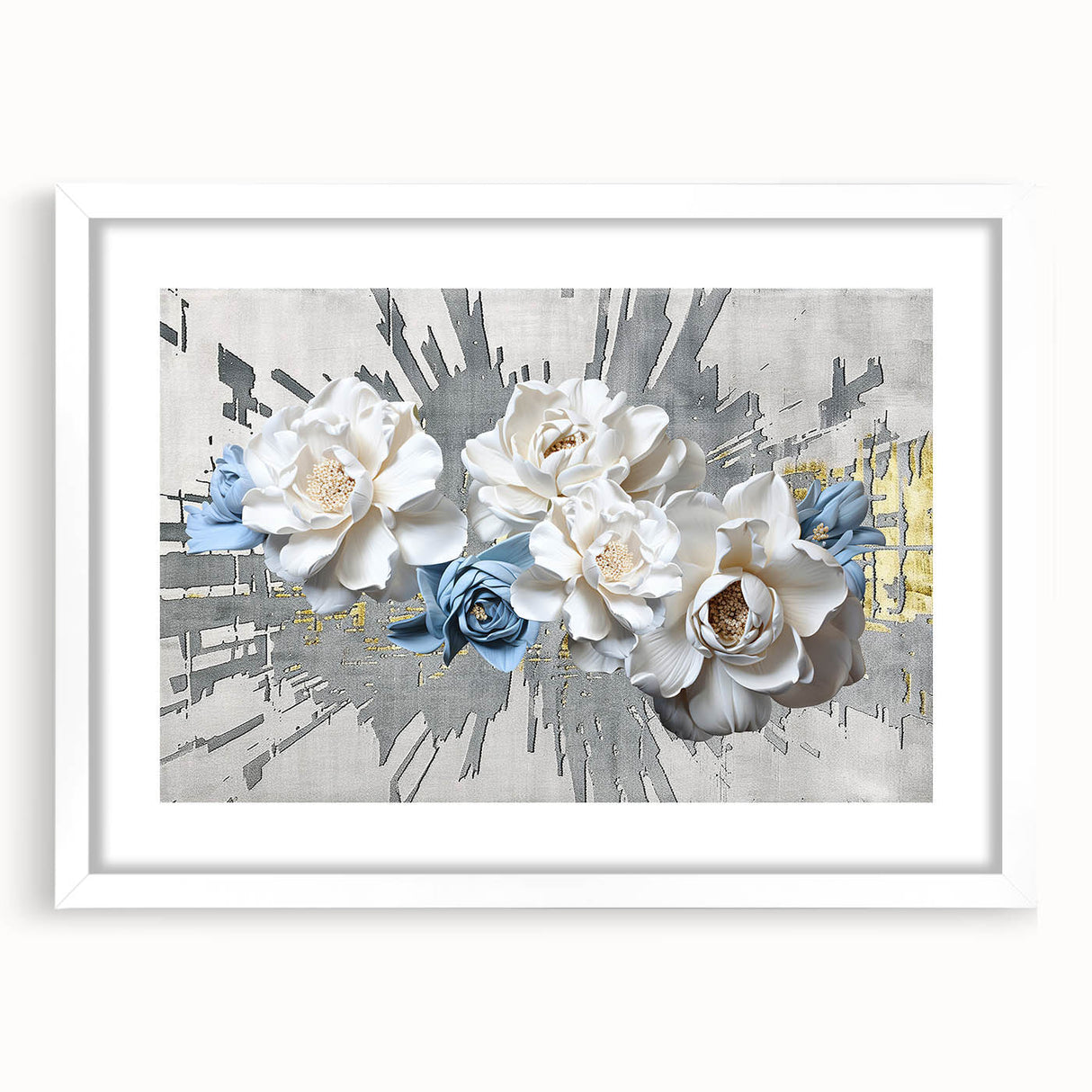 Abstract strokes and lines wall art design in a white frame with a mat, showcasing a modern aesthetic. Ideal for contemporary home decor and art enthusiasts.
