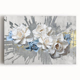 Abstract canvas wall art showcasing vibrant strokes and lines in shades of blue, orange, and yellow, designed to add a modern touch to any interior space.