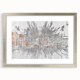 Abstract wall art featuring colorful strokes and lines in a modern design, framed with a silver mat, perfect for enhancing contemporary home decor.