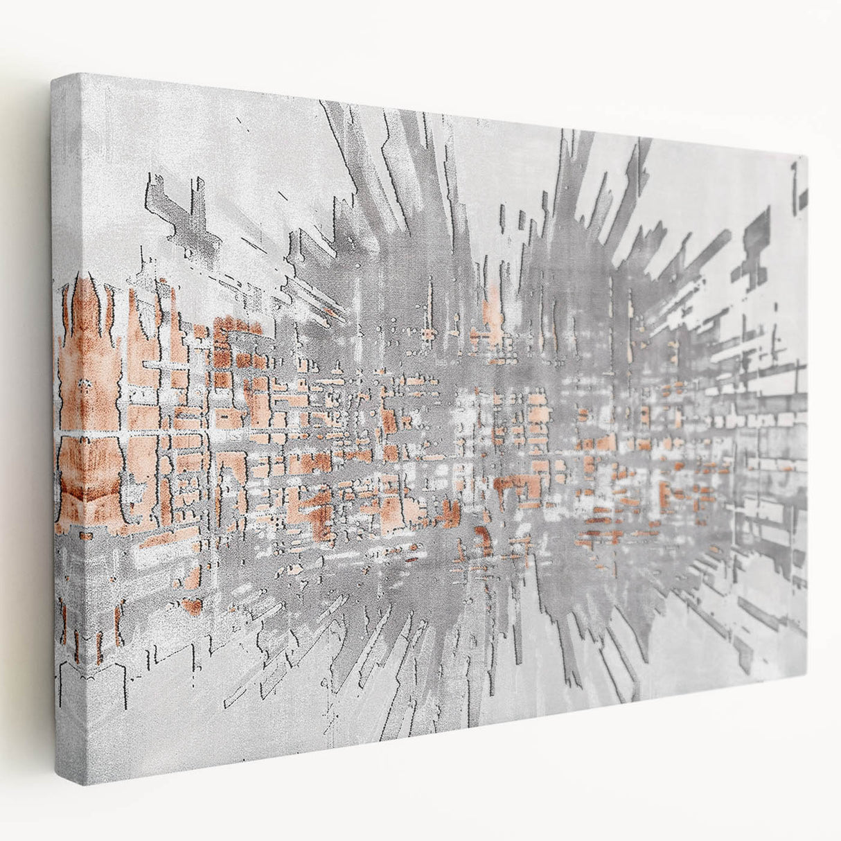 Side view of a stretched canvas featuring an abstract strokes and lines design in vibrant colors, perfect for modern home decor. The artwork adds a contemporary touch to any room, enhancing aesthetics with its unique patterns and textures.