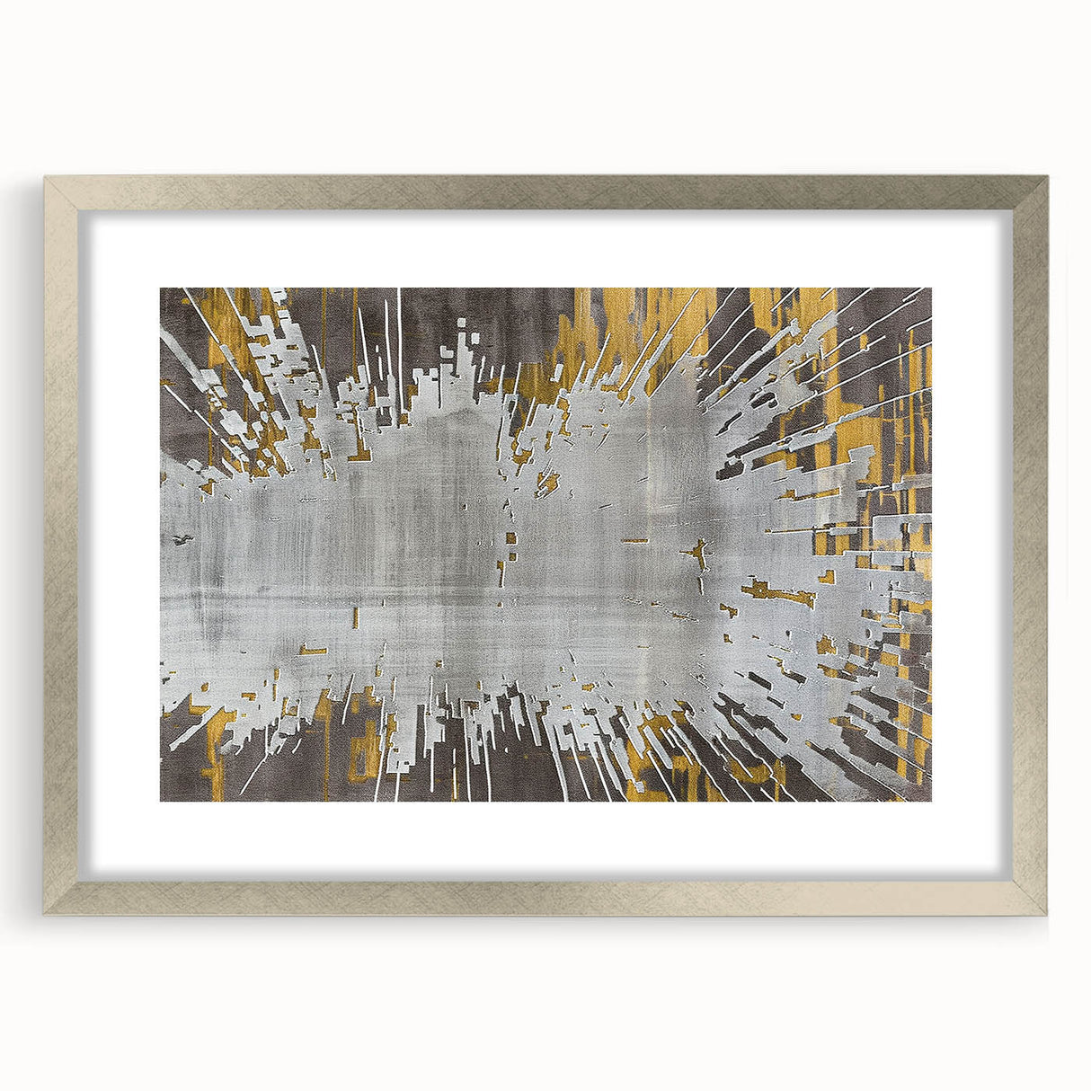 Abstract wall art featuring colorful strokes and lines in a silver frame with a mat, perfect for modern home decor. Enhances any space with vibrant artistic flair.