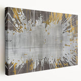 Abstract strokes and lines create a vibrant wall art design on stretched canvas, showcasing a blend of colors in a contemporary style, perfect for modern decor.