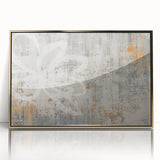 Framed acrylic wall art featuring an abstract design with gold strokes and lines, showcasing modern elegance in home decor. Perfect for enhancing contemporary interiors.