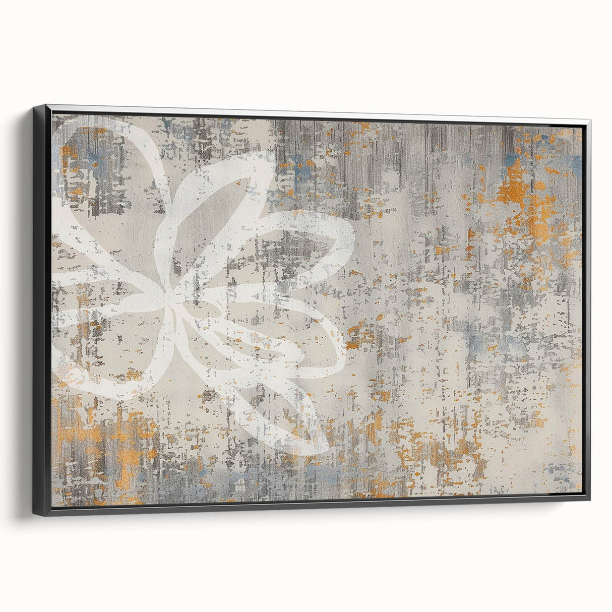 Framed canvas wall art showcasing abstract strokes and lines in a dynamic design, featuring a sleek black frame side view, perfect for modern decor.