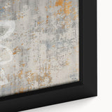 Close-up of an abstract wall art piece showcasing vibrant strokes and lines in bold colors, framed canvas design perfect for modern decor enhancement.