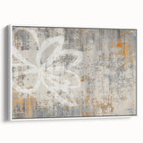 Framed canvas wall art featuring an abstract design with colorful strokes and lines, set against a white background, showcasing a modern artistic style.