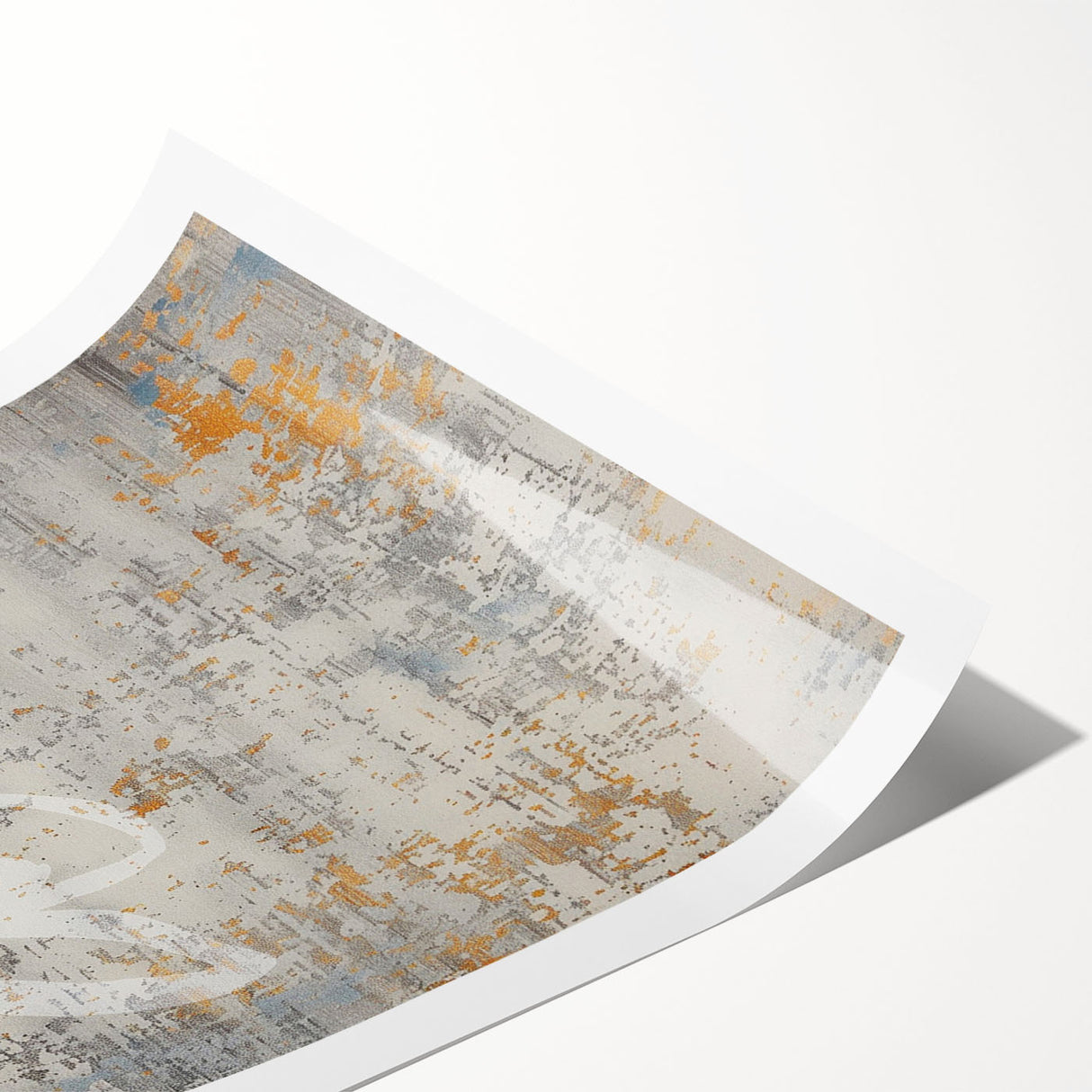Abstract wall art featuring vibrant strokes and lines in shades of blue, orange, and gold, ideal for modern home decor. This rolled print showcases a dynamic design that adds a contemporary touch to any interior space.