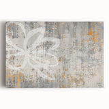 Abstract wall art design featuring vibrant strokes and lines in shades of blue, orange, and gold, printed on stretched canvas for modern decor.