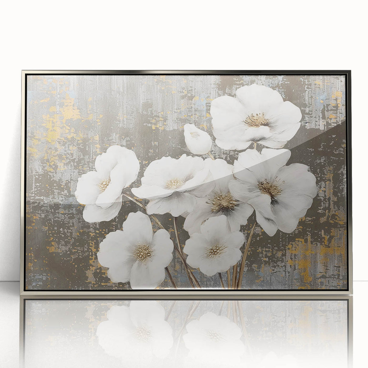 Framed wall art showcasing an abstract design of dynamic strokes and lines in a silver-acrylic finish, perfect for modern home decor and artistic aesthetic.