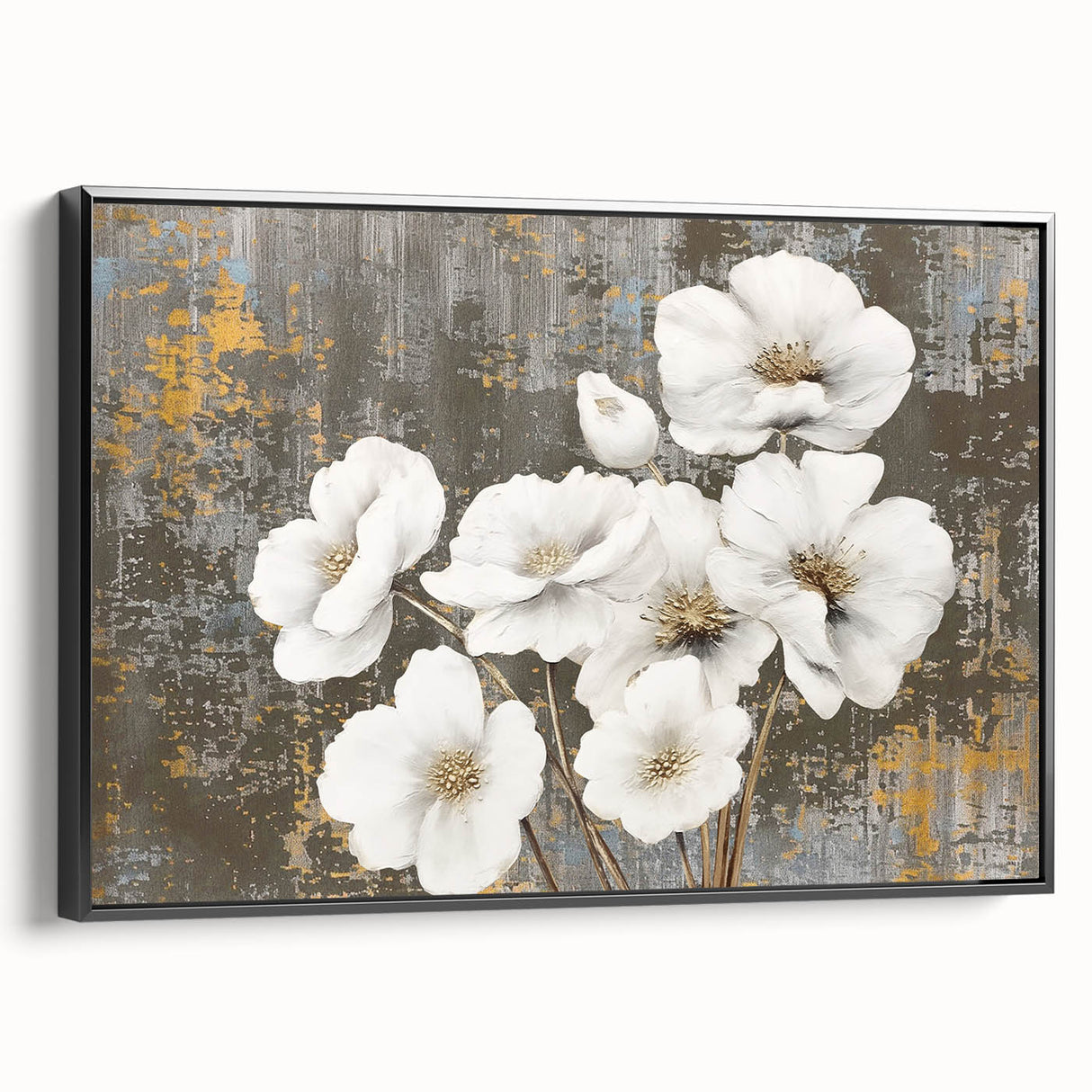 Framed wall art showcasing an abstract design with dynamic strokes and lines in black and white, perfect for modern home decor, viewed from the side.