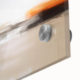 Close-up of an abstract art print featuring colorful strokes and lines on acrylic glass, showcasing vibrant hues and intricate details, perfect for modern decor.