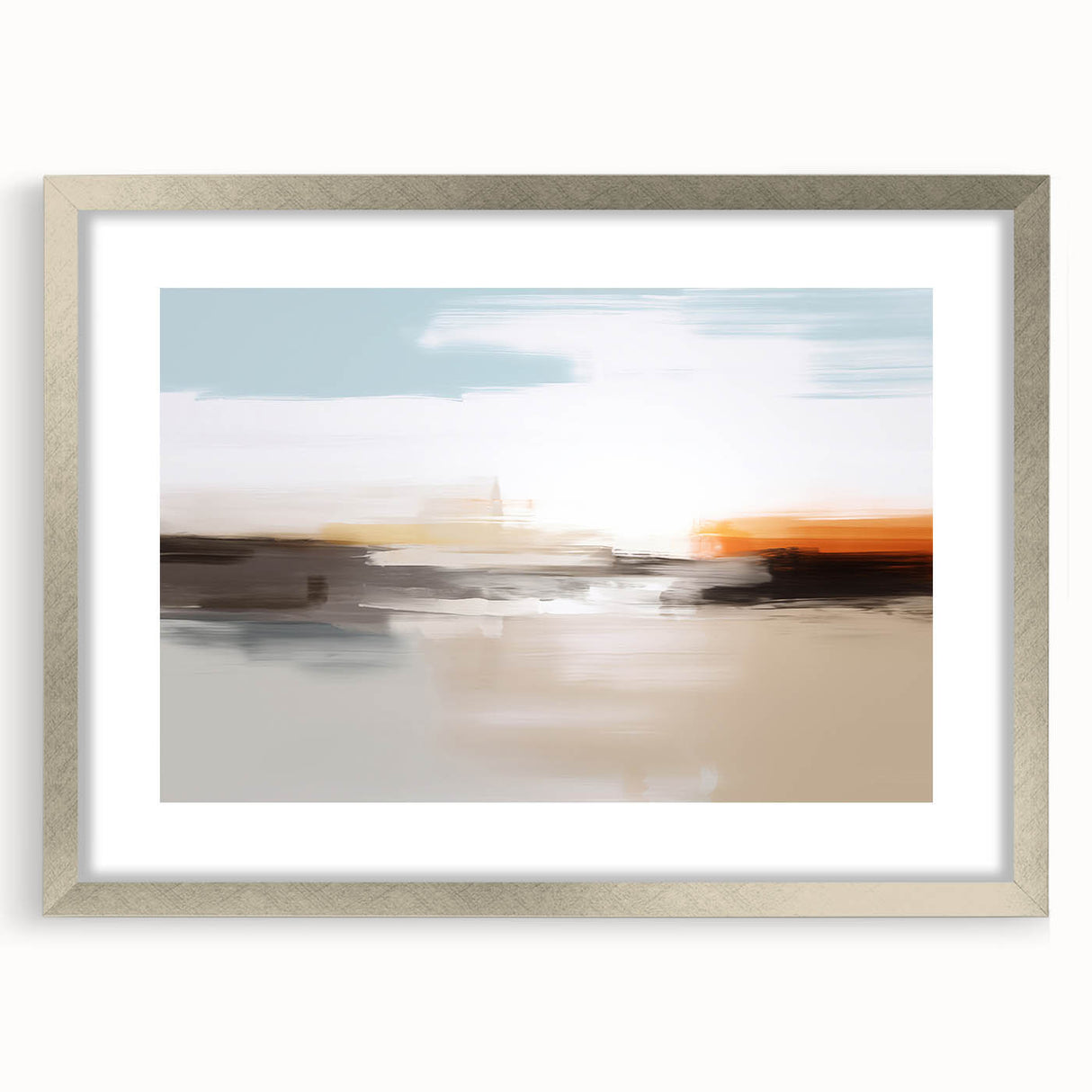 Abstract wall art featuring colorful strokes and lines in a modern design, framed with a silver mat. Ideal for contemporary home decor and artistic spaces.