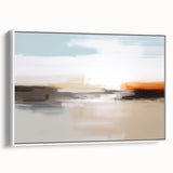 Framed canvas wall art showcasing an abstract design of strokes and lines in soft pastel colors against a white background, perfect for modern home decor.
