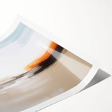 Abstract wall art print featuring vibrant strokes and lines in shades of blue, orange, and yellow, ideal for modern home decor. This rolled design adds a dynamic touch to contemporary interiors.