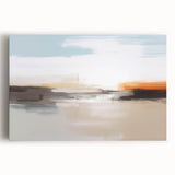 Abstract wall art featuring colorful strokes and lines on a stretched canvas, showcasing vibrant hues of blue, orange, and yellow, ideal for modern home decor.