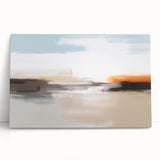Abstract canvas wall art featuring vibrant strokes and lines in shades of blue, orange, and gold, showcasing a contemporary design ideal for modern decor.