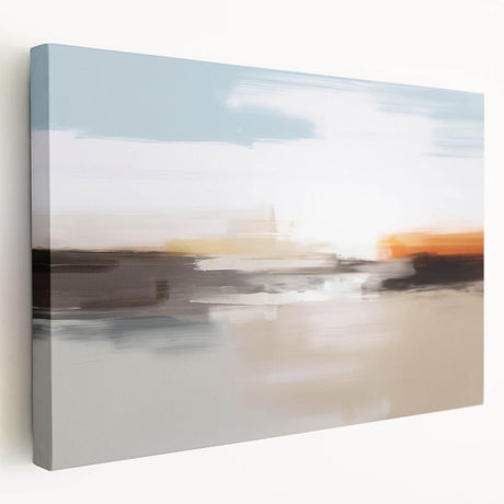 Stretched canvas wall art featuring an abstract design of colorful strokes and lines, showcasing vibrant hues of blue, orange, and yellow for a modern aesthetic.