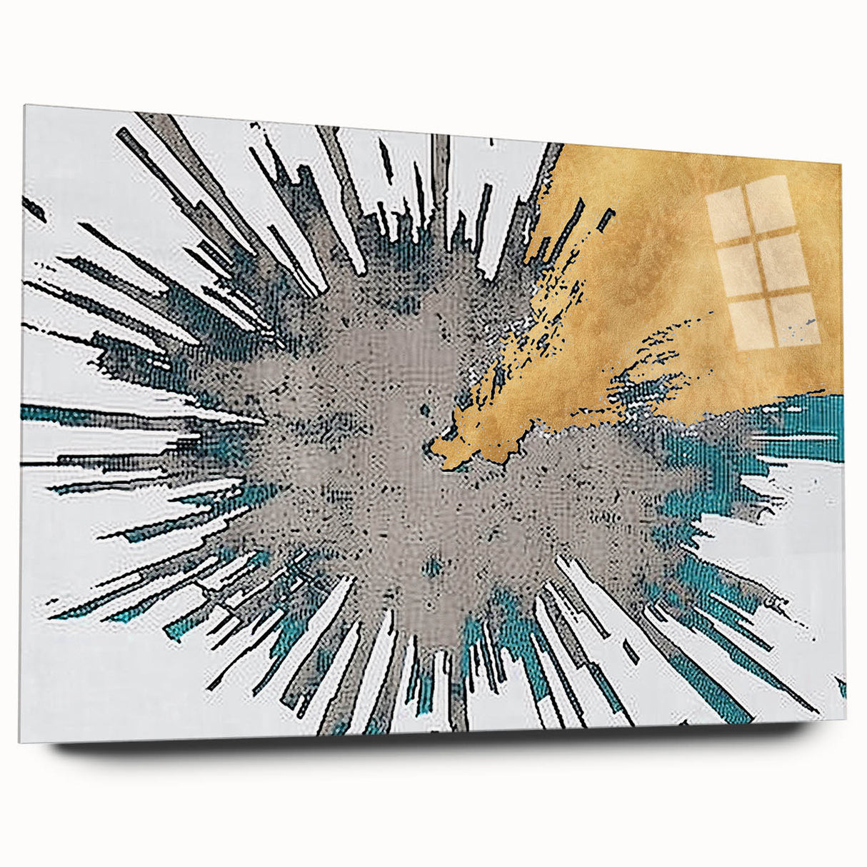 Abstract wall art featuring colorful strokes and lines, displayed in a modern acrylic glass frame, showcasing a contemporary design ideal for home decor.