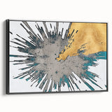Framed canvas wall art showcasing an abstract design with dynamic strokes and lines in black and white, viewed from the side, perfect for modern home decor.