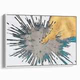 Framed canvas wall art featuring an abstract design of colorful strokes and lines, set against a white background, showcasing modern artistic flair and elegance.