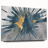 Acrylic glass wall art showcasing an abstract design with colorful strokes and lines, elegantly displayed with pins on a light background, ideal for modern decor.