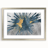 Abstract wall art featuring dynamic strokes and lines in a contemporary design, framed in silver with a mat, perfect for modern home decor.