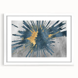 Abstract wall art print showcasing a modern design with colorful strokes and lines, framed with a white mat, perfect for contemporary home decor.