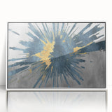 Framed wall art featuring an abstract design with colorful strokes and lines, set against a white background, perfect for modern home decor.