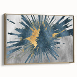 Framed wall art featuring an abstract design with gold strokes and lines on a textured canvas, showcasing a modern aesthetic ideal for contemporary home decor.