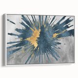 Framed canvas wall art showcasing an abstract design of colorful strokes and lines, presented in a sleek white frame, ideal for modern home decor.
