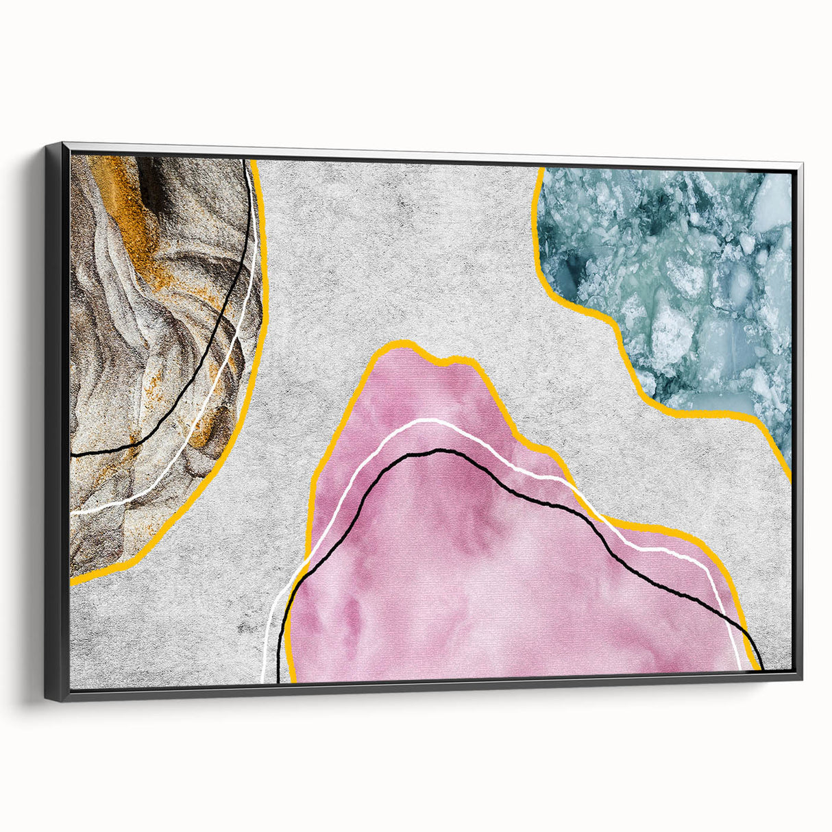 Framed canvas wall art showcasing an abstract design of dynamic strokes and lines in black and white, offering a contemporary touch to any modern decor setting.