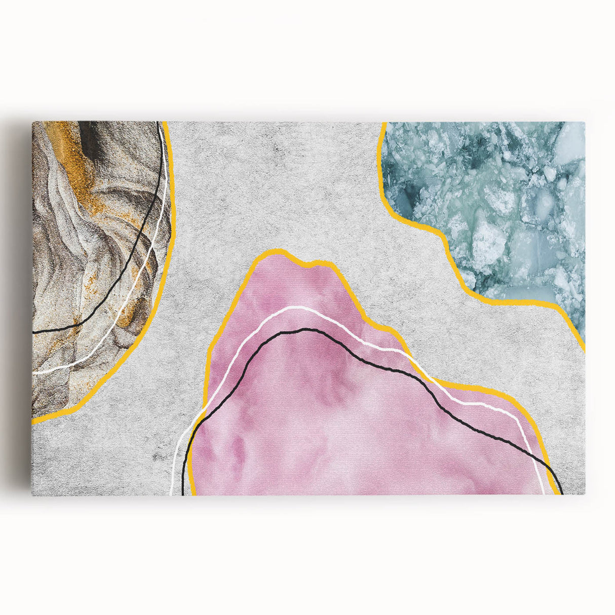 Abstract strokes and lines design on a stretched canvas wall art piece, showcasing vibrant colors and dynamic patterns, perfect for modern home decor.
