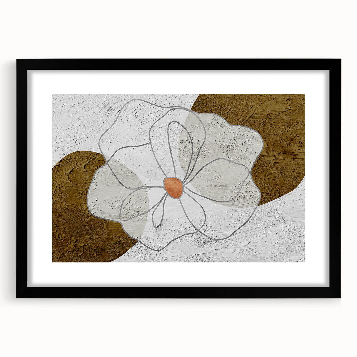 Abstract strokes and lines in a modern wall art design, framed with a black mat, showcasing a minimalist aesthetic perfect for contemporary decor.