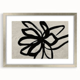 Abstract strokes and lines wall art design in a silver frame with matting, showcasing a modern and minimalist aesthetic ideal for contemporary home decor.